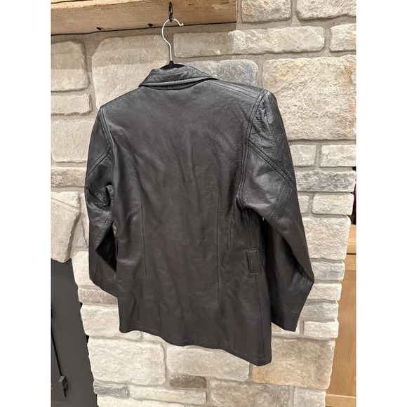 Black Genuine Leather Button Jacket Womens Size Small Bogota Colombia Del Cuero - Picture 7 of 9